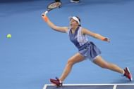 Ostapenko strikes the ball at the WTA Elite Trophy Zhuhai 2023.